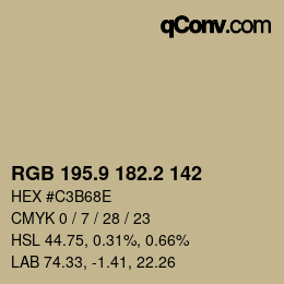 Color code: RGB 195.9 182.2 142 | qconv.com