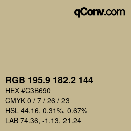 Color code: RGB 195.9 182.2 144 | qconv.com