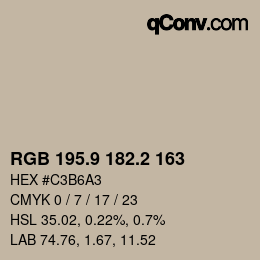 カラーコード: RGB 195.9 182.2 163 | qconv.com