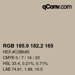 カラーコード: RGB 195.9 182.2 165 | qconv.com