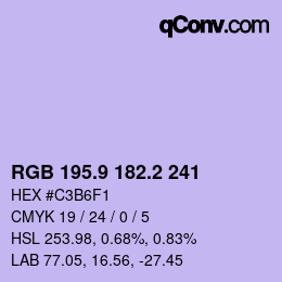 カラーコード: RGB 195.9 182.2 241 | qconv.com