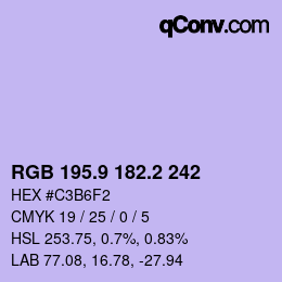 カラーコード: RGB 195.9 182.2 242 | qconv.com