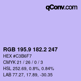 カラーコード: RGB 195.9 182.2 247 | qconv.com