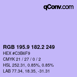 カラーコード: RGB 195.9 182.2 249 | qconv.com