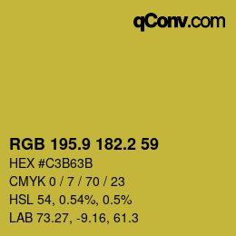 カラーコード: RGB 195.9 182.2 59 | qconv.com