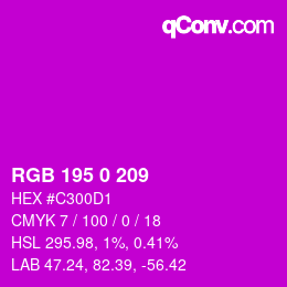颜色代码: RGB 195 0 209 | qconv.com