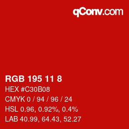 Color code: RGB 195 11 8 | qconv.com