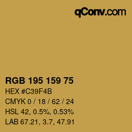 Color code: RGB 195 159 75 | qconv.com