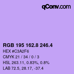 カラーコード: RGB 195 162.8 246.4 | qconv.com