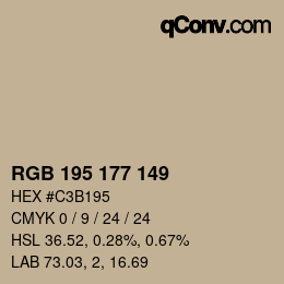 颜色代码: RGB 195 177 149 | qconv.com