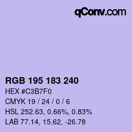 Color code: RGB 195 183 240 | qconv.com