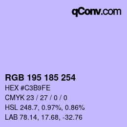 颜色代码: RGB 195 185 254 | qconv.com