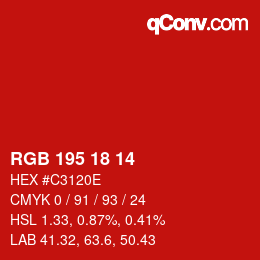 颜色代码: RGB 195 18 14 | qconv.com