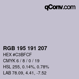 颜色代码: RGB 195 191 207 | qconv.com