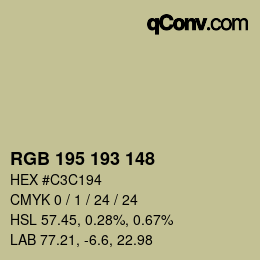 颜色代码: RGB 195 193 148 | qconv.com