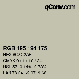 Color code: RGB 195 194 175 | qconv.com