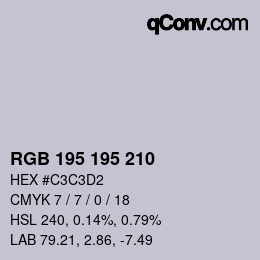 カラーコード: RGB 195 195 210 | qconv.com