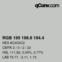 カラーコード: RGB 195 198.8 194.4 | qconv.com