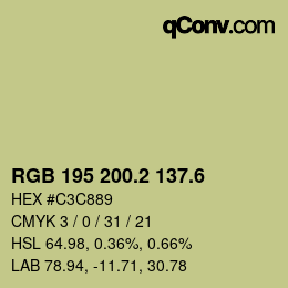カラーコード: RGB 195 200.2 137.6 | qconv.com