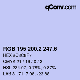 カラーコード: RGB 195 200.2 247.6 | qconv.com
