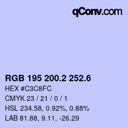 カラーコード: RGB 195 200.2 252.6 | qconv.com