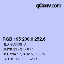 カラーコード: RGB 195 200.6 252.6 | qconv.com