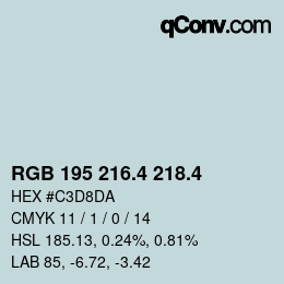 カラーコード: RGB 195 216.4 218.4 | qconv.com