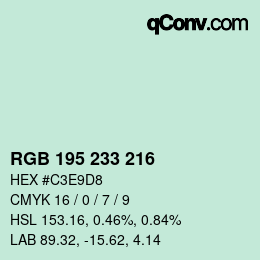 Color code: RGB 195 233 216 | qconv.com