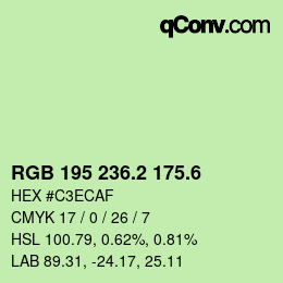 カラーコード: RGB 195 236.2 175.6 | qconv.com