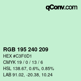 Color code: RGB 195 240 209 | qconv.com