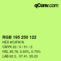 Color code: RGB 195 250 122 | qconv.com