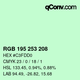 Color code: RGB 195 253 208 | qconv.com