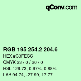 カラーコード: RGB 195 254.2 204.6 | qconv.com