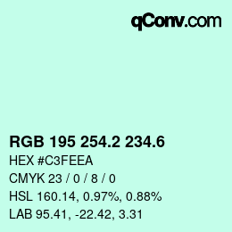カラーコード: RGB 195 254.2 234.6 | qconv.com