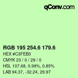 カラーコード: RGB 195 254.6 179.6 | qconv.com