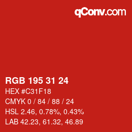 颜色代码: RGB 195 31 24 | qconv.com