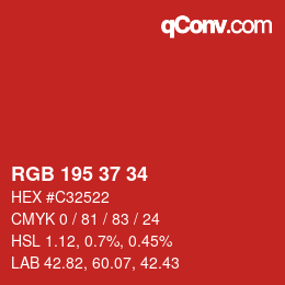 カラーコード: RGB 195 37 34 | qconv.com