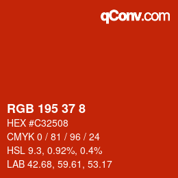 Color code: RGB 195 37 8 | qconv.com