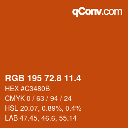 カラーコード: RGB 195 72.8 11.4 | qconv.com