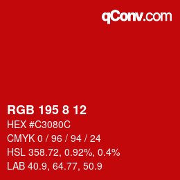 Color code: RGB 195 8 12 | qconv.com