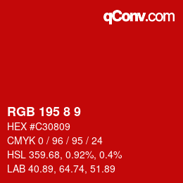 カラーコード: RGB 195 8 9 | qconv.com