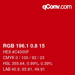 カラーコード: RGB 196.1 0.8 15 | qconv.com
