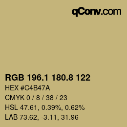 Color code: RGB 196.1 180.8 122 | qconv.com
