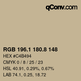 Color code: RGB 196.1 180.8 148 | qconv.com