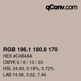 Farbcode: RGB 196.1 180.8 170 | qconv.com
