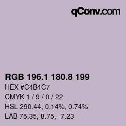 カラーコード: RGB 196.1 180.8 199 | qconv.com