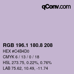 カラーコード: RGB 196.1 180.8 208 | qconv.com