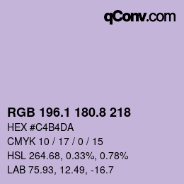 カラーコード: RGB 196.1 180.8 218 | qconv.com
