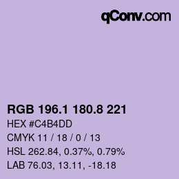 カラーコード: RGB 196.1 180.8 221 | qconv.com