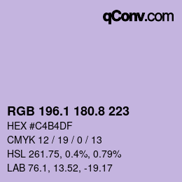 カラーコード: RGB 196.1 180.8 223 | qconv.com